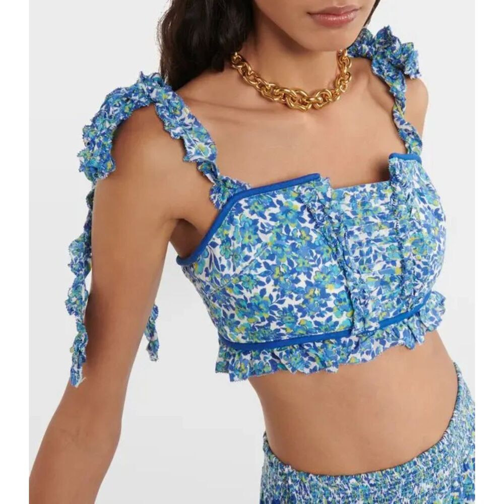 NEW NWT POUPETTE ST BARTH Ariane Floral Crop Top Blue Small
